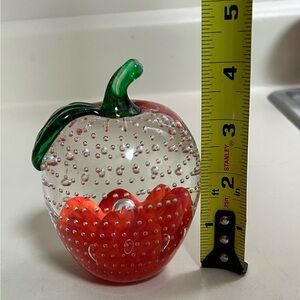 Joe St Clair Art Glass Apple Paperweight with Green Leaf